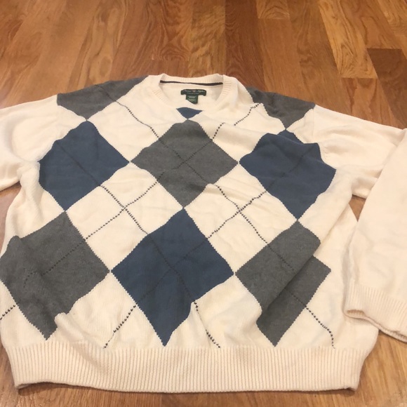 David Taylor sweater, cream, soft blue and gray. - Picture 2 of 6